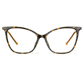 Cat-eye glasses with tortoiseshell frame on a white background