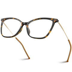 Eyeglasses with coco tortoise frame and brown arms on a white background